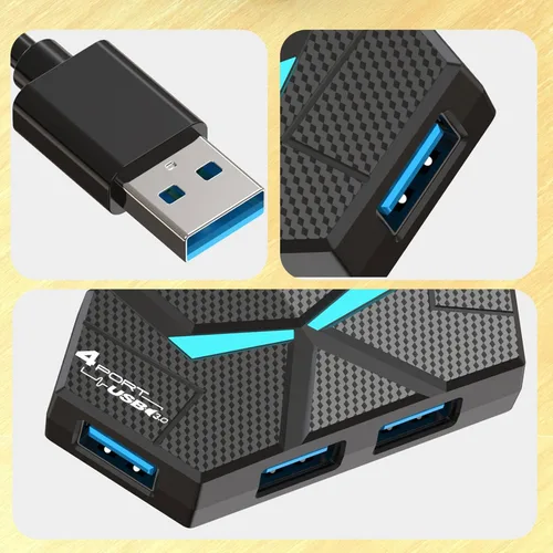 Vista 7 de Concentrador USB con 4 puertos de alimentación/datos, múltiples concentradores USB 3.0 USB 3.0, extensor divisor USB con luces, adaptador