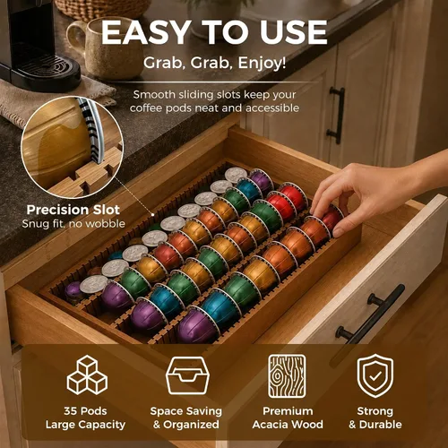 Vista 2 de MinBoo Soporte de bambú para almacenamiento de cápsulas de café para mostrador compatible con Nespresso Vertuo Vertuoline Cápsulas para cocina