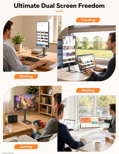 Vista 8 de HotYeah Monitor portátil de viaje con soporte, con soporte magnético