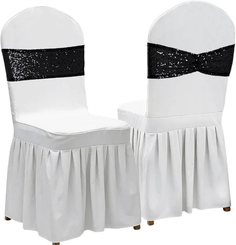 Vista 2 de Poise3EHome Bandas de silla de lentejuelas negras, bandas para sillas plegables para decoraciones de boda, ceremonia, banquete, 10