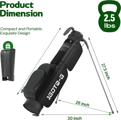 Vista 7 de Golf Lightweight Stand Bag, Par 3 Sunday Small Golf Bag with 2 Way Dividers Rain Hood Cooler Pocket Shoulder Strap and Multiple Storage Pockets for