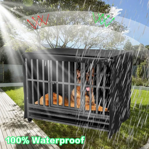 Vista 4 de Funda resistente para jaula de perro de 38 pulgadas, tela Oxford 600D, resistente al sonido, impermeable, apta para jaulas de perro con ventana