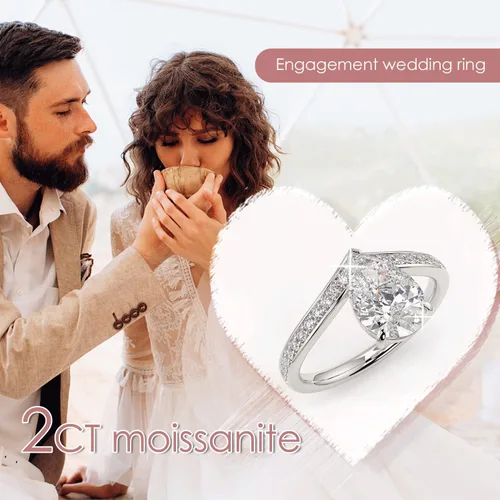 Vista 10 de WSX - Anillo de compromiso de oro de 10/14/18 quilates de 2 quilates para mujer, diseño de lágrima personalizada, moissanita, promesa de boda