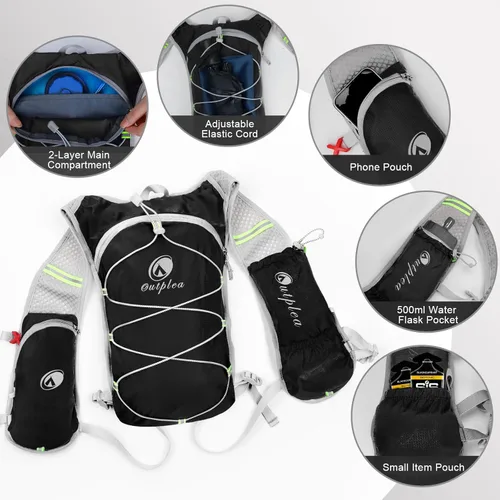 Vista 5 de Mochila de hidratación ligera con bolsa de agua de 2 L para hombres y mujeres, pequeñas mochilas de agua para correr, chaleco para senderismo