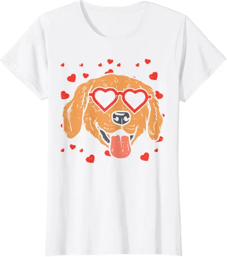 Vista 19 de Golden Retriever cara corazón gafas día de San Valentín perro regalo camiseta Negro