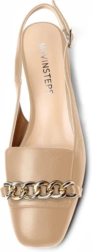Vista 3 de MOVINSTEPS Zapatos de tacón bajo con hebilla mate para mujer, con correa ajustable, con correa ajustable, tacón bajo, 1.5 pulgadas Beige