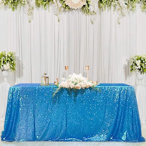 Vista 100 de B-COOL Mantel de lentejuelas con brillo para mesas, color azul bebé, mantel de lentejuelas para decoración de mesas, para bodas, Navidad