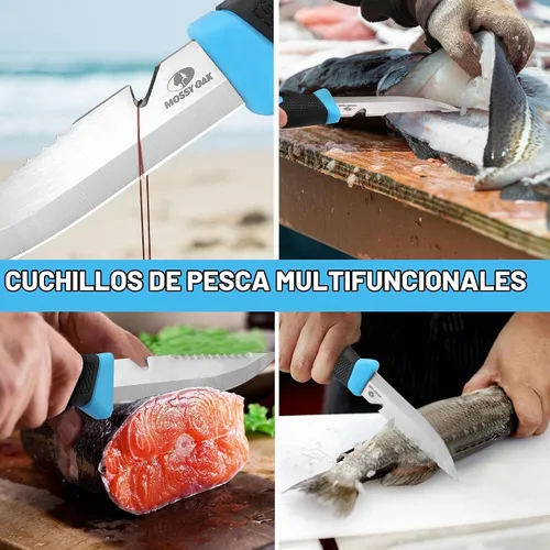 Vista 6 de Mossy Oak Cuchillo de pesca y cebo de 4" con funda protectora