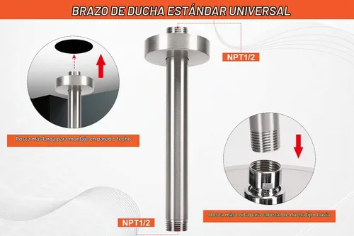 Vista 4 de Brazo de ducha montado en el techo, brazo de extensión de lluvia con brida y cinta de teflón, extensor de montaje de acero inoxidable para cabezal