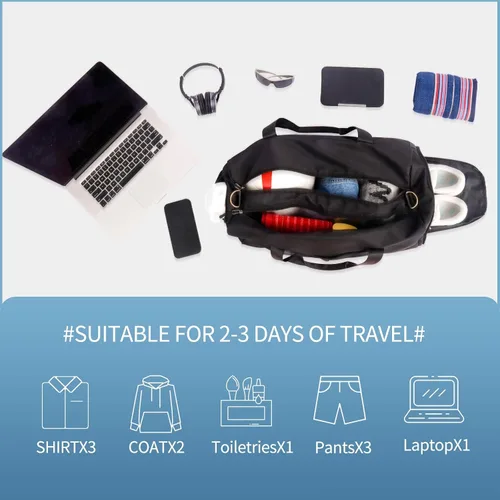 Vista 3 de Bolsas de lona deportivas con bolsa de gimnasio para mujeres y hombres, bolsa impermeable de viaje con bolsillo húmedo y compartimento para zapatos