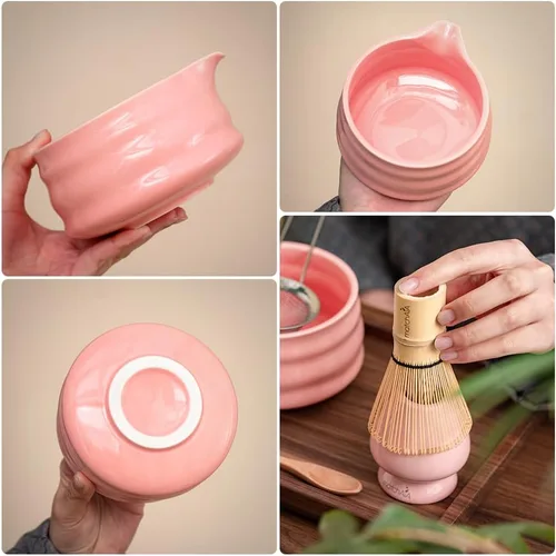Vista 3 de MatchAiA Juego de batidor de matcha, cuenco de cerámica, batidor de bambú con soporte, tamiz, cuchara Schima, soporte para cuchara y toalla de té