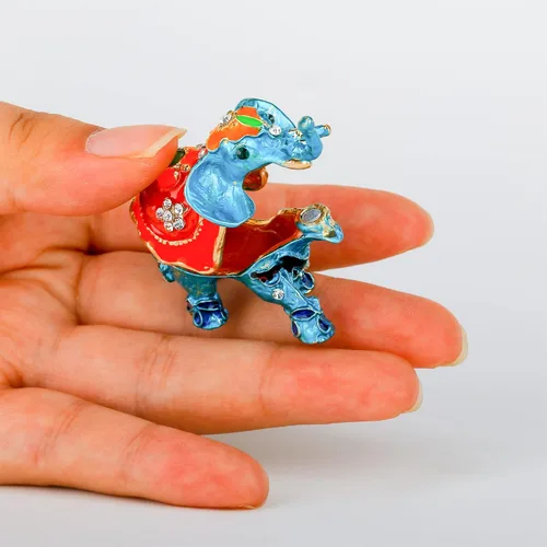 Vista 4 de Mini estatuilla de elefante azul caja de joyería con bisagras para niñas o mujeres