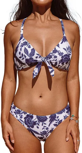 Vista 78 de CUPSHE - Conjunto de bikini de dos piezas para mujer, estampado floral y detalle de nudo de conejo