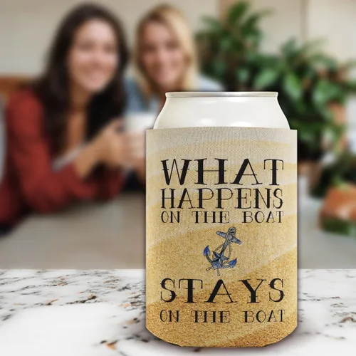 Vista 5 de Funny Can Drink Thermocooler What Happens On Boat Stays Boating Gift 6-Pack Can Drink Sleeves