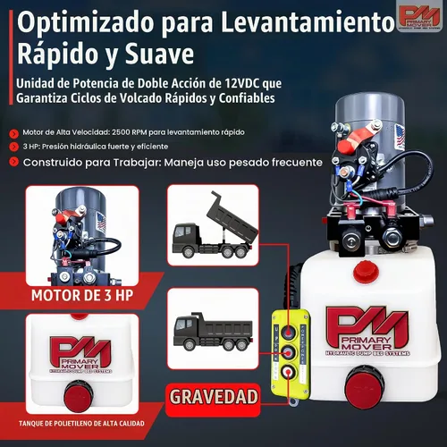 Vista 4 de Bomba hidráulica de doble efecto KTI de 12Vdc de 4 cuartos para remolque de descarga - Unidad de potencia hidráulica - Bomba de remolque de descarga