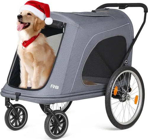 Vista 13 de Beberoad Cochecito para mascotas para perros medianos, cochecito plegable de un segundo, R7 todo terreno con neumáticos ER, malla de doble ventana