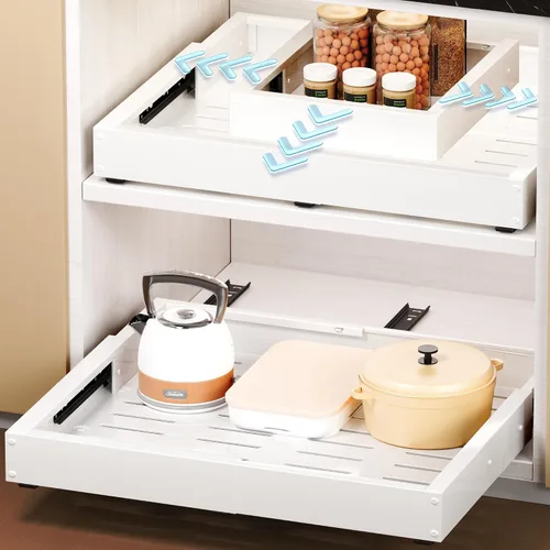 Vista 7 de 1 paquete de cajones extraíbles para armarios, cajón deslizante de ancho expandible (12"-19") y profundidad (17"-23") con 3 rieles deslizantes