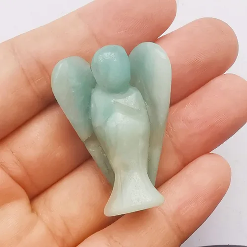 Vista 23 de Estatua de ángel guardián de oración de cristal curativo de labradorita negra natural, 1.5 pulgadas, tallado en bolsillo, figuras de piedra de palma