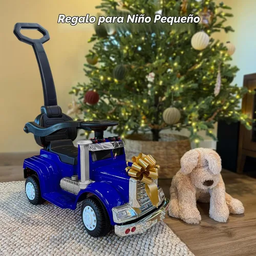 Vista 5 de Outfunny Coche de empuje 3 en 1 para niños pequeños de 1 a 3 años con mango y música Azul