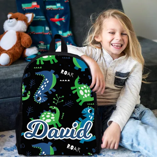 Vista 7 de Mochila escolar de dinosaurio personalizada, mochila con nombre personalizado, mochila ligera para niñas y niños, mochila casual, Estilo 3, Casual