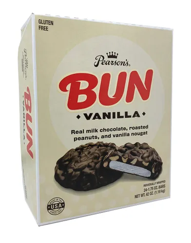 Vista 5 de Pearson 's Maple BUN Cluster Bar Cacahuetes tostados, chocolate con leche real y turrón de arce Paquete de 24 Envuelto individualmente