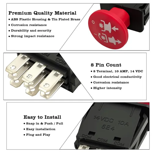 Vista 5 de 4174684 Interruptor de toma de fuerza de embrague de cortacésped, 8 terminales de 10 amperios, apto para cortacésped Dixie Chopper y compatible
