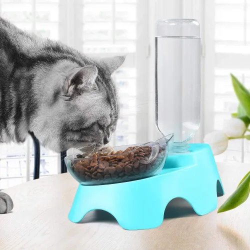 Vista 7 de MILIFUN Cuencos dobles para perros y gatos, juego de cuencos de agua y comida para mascotas, juego de cuencos inclinados de 15° para agua