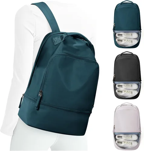 Vista 17 de Mochila de gimnasio para mujer, pequeña bolsa de gimnasio con compartimento para zapatos, mochila impermeable para deportes con bolsillo húmedo