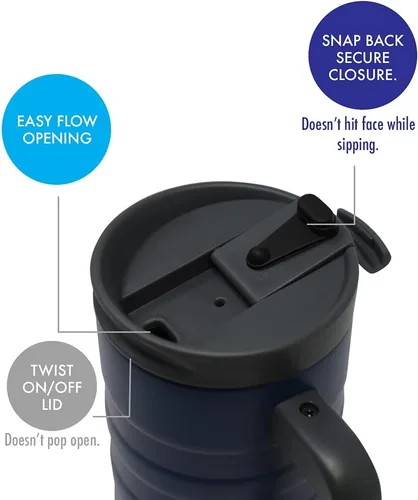 Vista 4 de MIRA Taza de café aislada de 14 onzas con asa, termo de acero inoxidable con tapa segura, taza para bebidas calientes y frías, azul almirante
