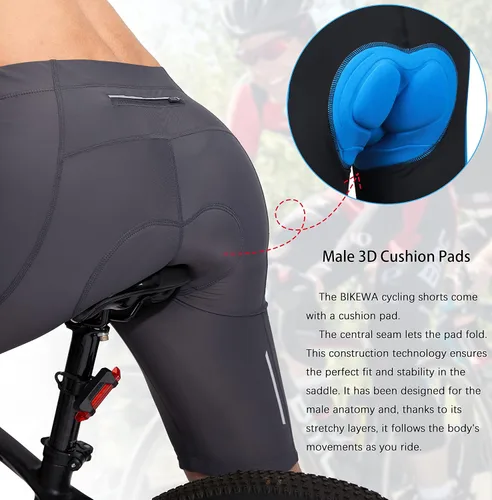 Vista 4 de Bikewa Pantalones cortos de ciclismo para hombre con acolchado 3D para ciclismo de carretera, ciclismo de montaña, ciclismo UPF 50+, bolsillos