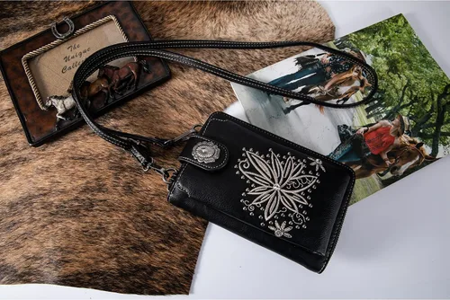 Vista 2 de Montana West Monederos pequeños cruzados para teléfono celular de estilo occidental para mujer, cartera con bolsillo para monedas