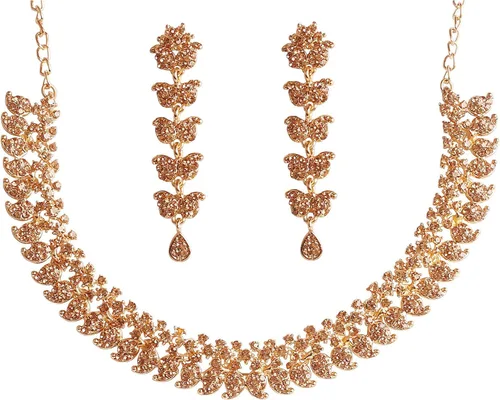 Vista 21 de Touchstone Conjunto de joyas de boda india, collares tradicionales de oro para mujer, conjuntos de diamantes de imitación de declaración hollywood 1