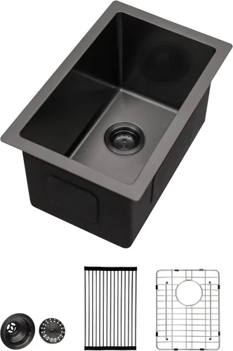 Vista 26 de Lordear - Fregadero de barra bajo montaje de 10" x 18" de acero inoxidable, fregadero de calibre 16, fregadero pequeño de barra húmeda, fregadero