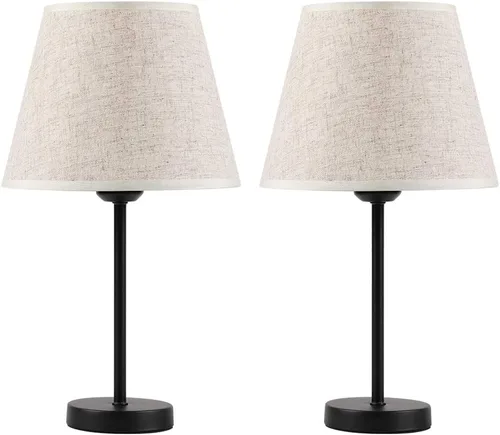Vista 3 de HAITRAL Lámparas de mesita de noche, juego de 2 lámparas de mesita de noche pequeñas con pantalla de tela, lámparas de mesita de noche