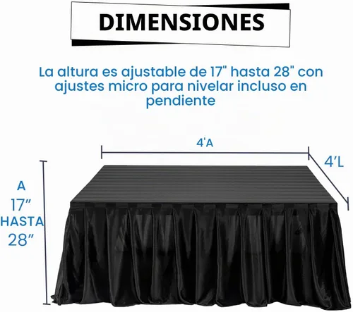 Vista 3 de Plataforma de escenario portátil de 4 x 4 pies con 1 falda de satén