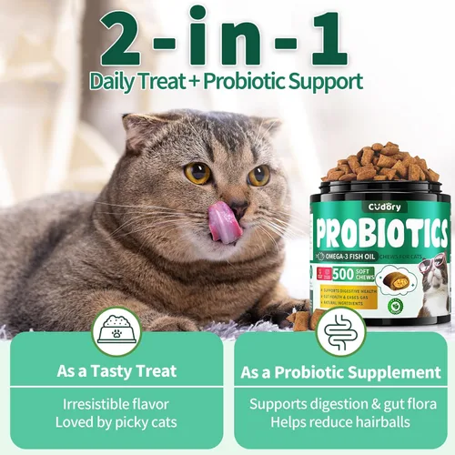 Vista 8 de Apoyo digestivo e intestinal para gatos y perros - Probióticos masticables suaves para gatos + suplemento de antibióticos de hierbas para perros