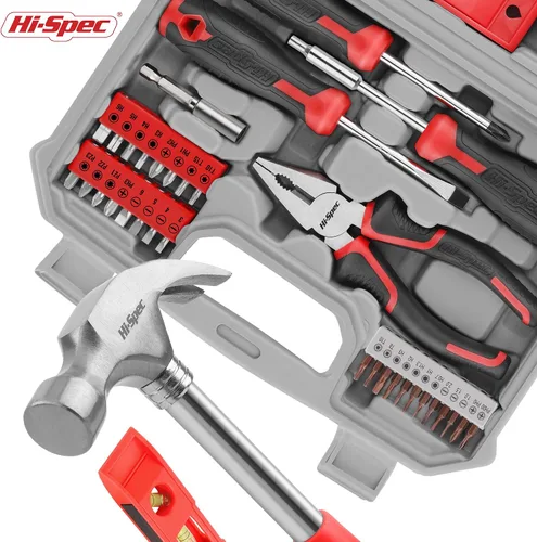 Vista 6 de Hi-Spec Juego de herramientas, kit de herramientas para el hogar rojo y juego de herramientas de inicio para el hogar y la oficina, caja