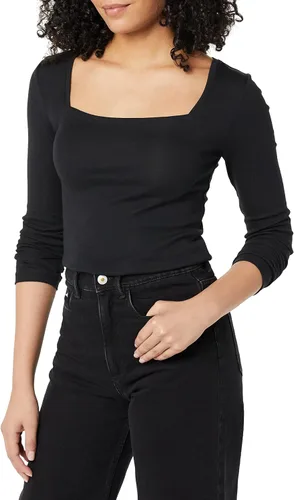Vista 4 de Tienda Essentials Camiseta de manga larga ajustada con cuello cuadrado para mujer