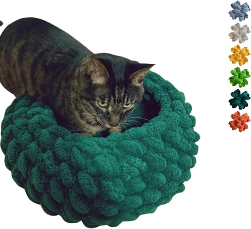 Vista 11 de Cama nido para gatos, tejida a mano, lavable, redonda, gatito cueva (blanco nube, L)