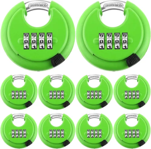 Vista 10 de Maitys Paquete de 10 cerraduras de combinación de 4 dígitos de acero inoxidable con código de disco con grillete de acero endurecido