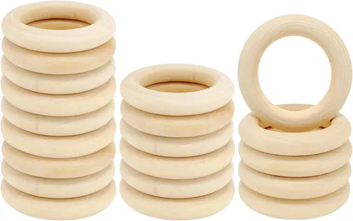 Vista 8 de 10 piezas de anillos de madera natural para manualidades, anillos de madera sin terminar para macramé, conectores de madera para colgantes