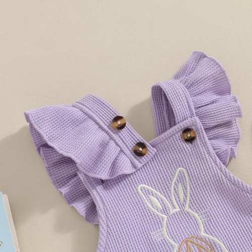 Vista 5 de LAGKIYOJ Trajes de Pascua para bebé niña, con volantes, sin mangas, sin espalda, con burbujas, diadema para bebé, ropa de verano