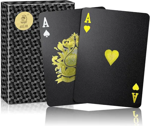 Vista 2 de ACELION Cartas de juego impermeables, cartas de plástico, baraja de cartas, tarjetas de póquer de regalo (negro)