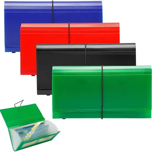 Vista 7 de SEEKIND Paquete de 4 carpetas de archivos expandibles, 7.1 pulgadas y 4.2 pulgadas, organizador de recibos, carpeta de acordeón con 13 bolsillos
