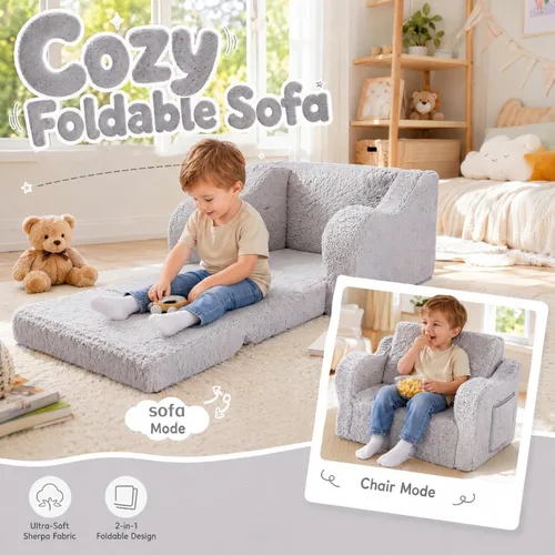Vista 35 de MOMCAYWEX - Sofá para niños, 2 en 1, plegable, piel de melocotón, color azul