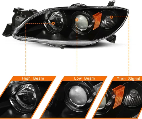 Vista 3 de Conjunto de faros delanteros compatible con Mazda 3 Sedan 2004-2009 de 4 puertas, lado del conductor y del pasajero