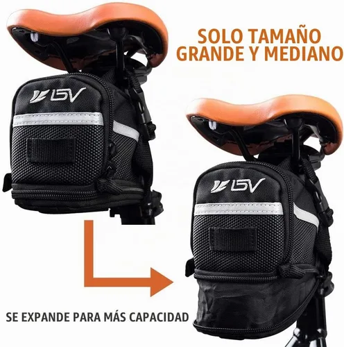Vista 3 de BV Bolsa de bicicleta con correa con material reflectante, bolsa de sillín de gran capacidad con divisor separado para objetos pequeños y espacio
