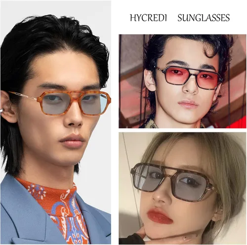 Vista 3 de Hycredi Gafas de sol planas retro de los años 70, gafas cuadradas vintage para mujeres y hombres, diseño de metal, protección UV