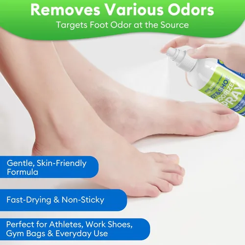 Vista 5 de Spray desodorante para pies y zapatos, eliminador instantáneo de olores de 5 onzas líquidas para zapatos y pies malolientes, frescura duradera