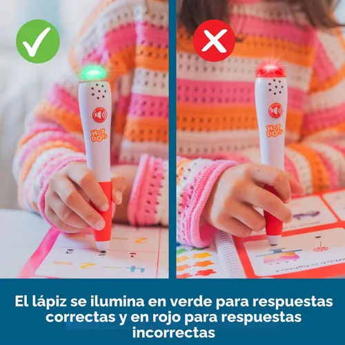 Vista 3 de Educational Insights - juguete para aprender a leer Hot Dots Jr. Let's Master Kindergarten con pluma con forma de "Ace" el perro parlante.